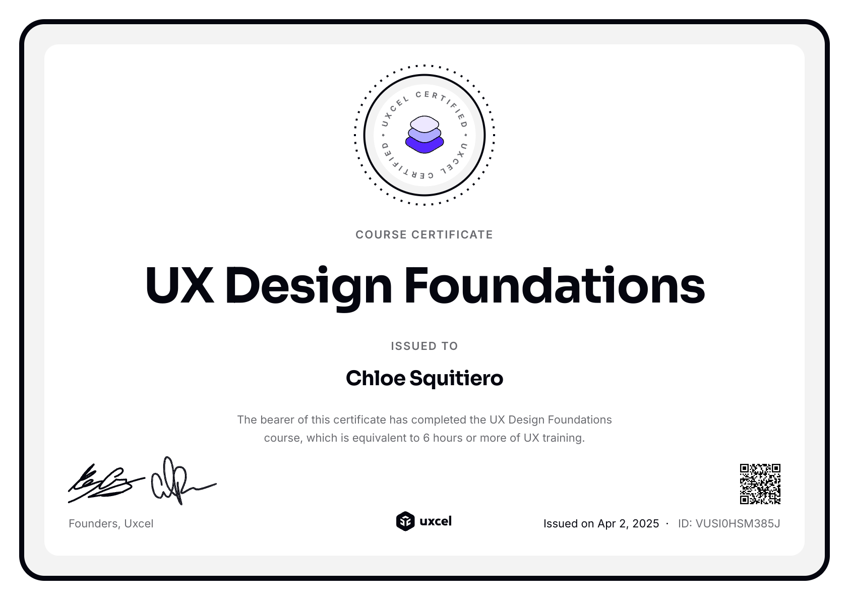 Chloe Squitiero's certificate